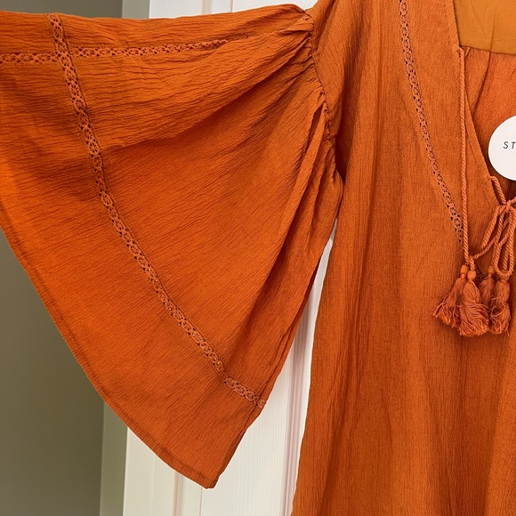 Burnt Orange tunic style summer dress with bell sleeves - Picture 3 of 5